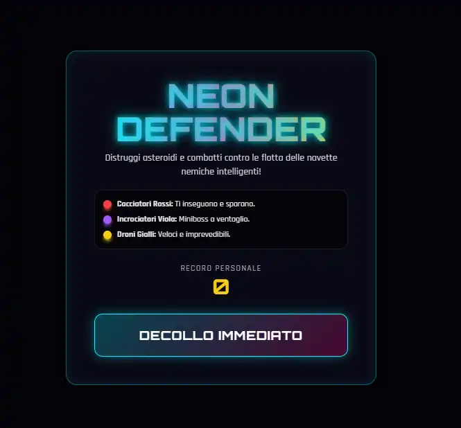 gioco neon defender sparatutto html5